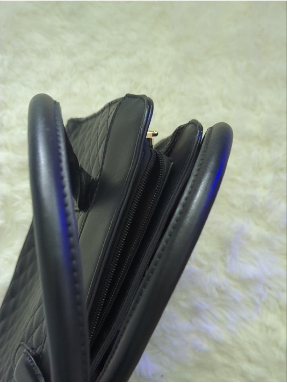 Quilted Bow Accent Black Satchel Handbag - Picture 6 of 11
